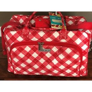 Pioneer Woman Quilted Weekender Travel Bag Red Gingham Charming Check Plaid New